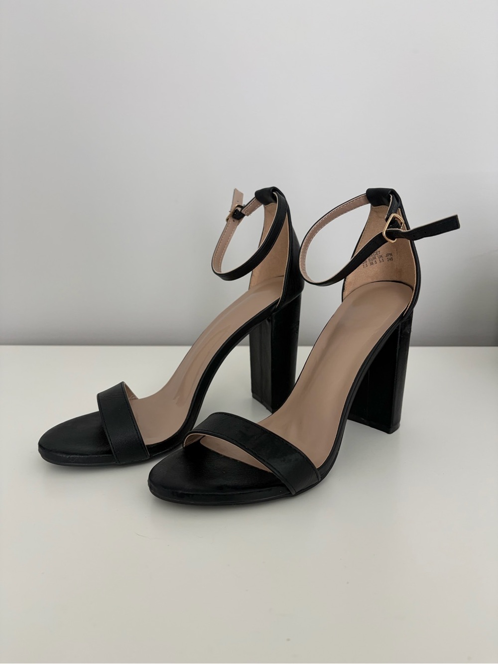 Black Ankle-Strap Block Heel Sandals